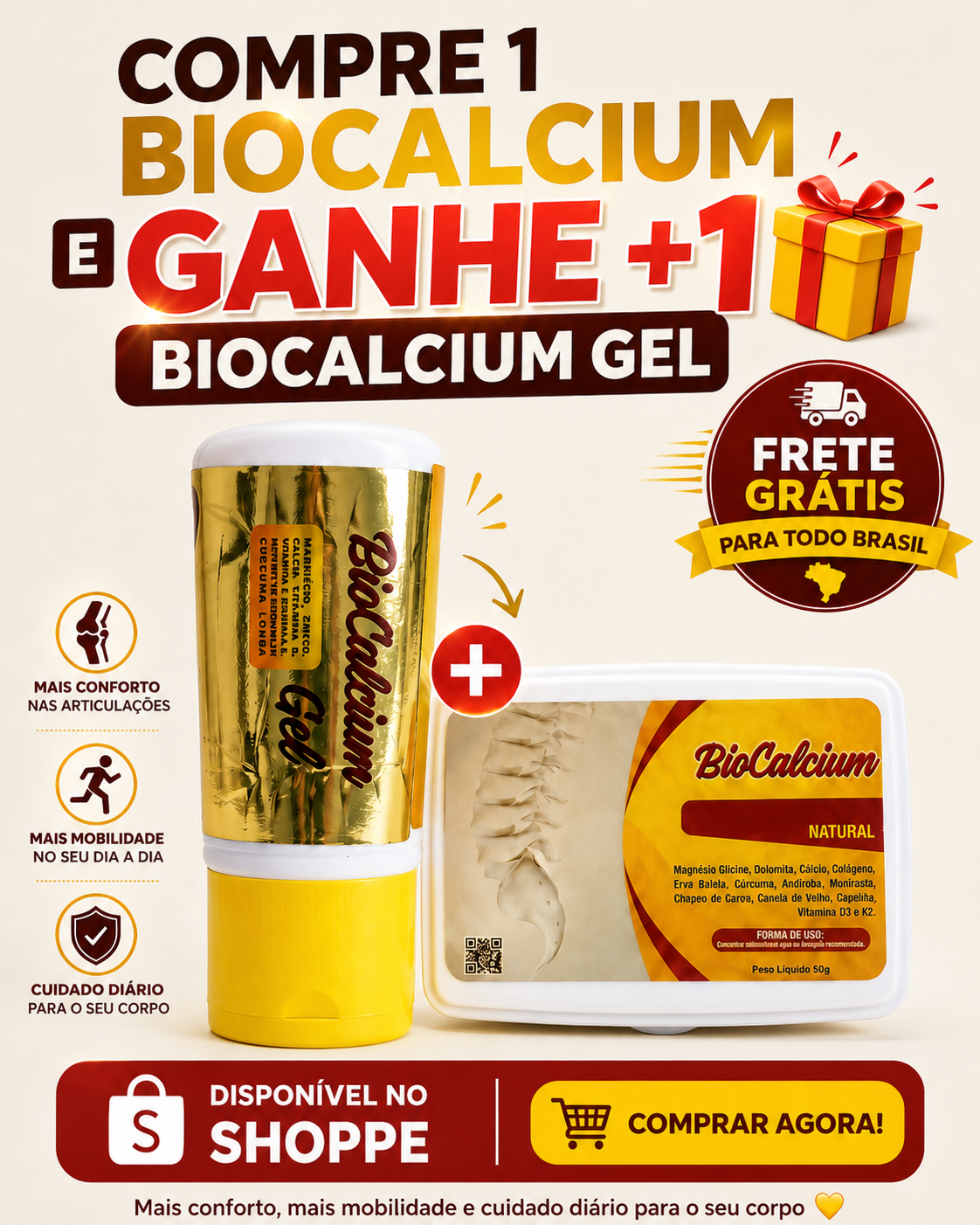 Combo BioCalcium + BioCalcium Gel com frete grátis
